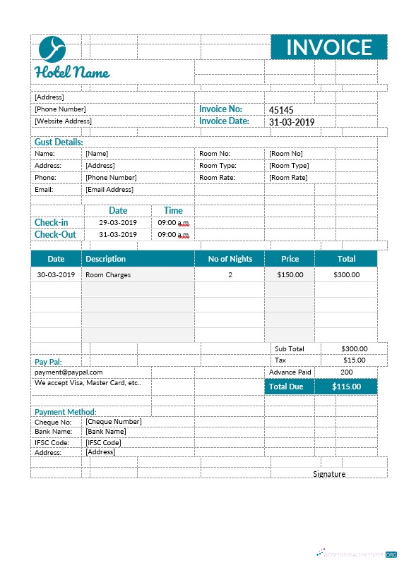 Download Hotel Room Invoice Template Photoshop template